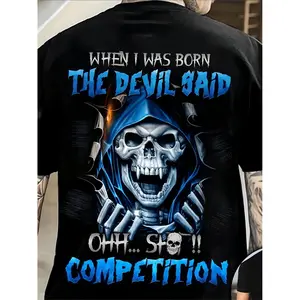 Versatile 3D Digital Print Crew Neck Graphic T-shirt - Men'S Casual Short Sleeve Tee for Summer Sport And Casual Wear with Stylish Skull Print, Outdoor Clothing