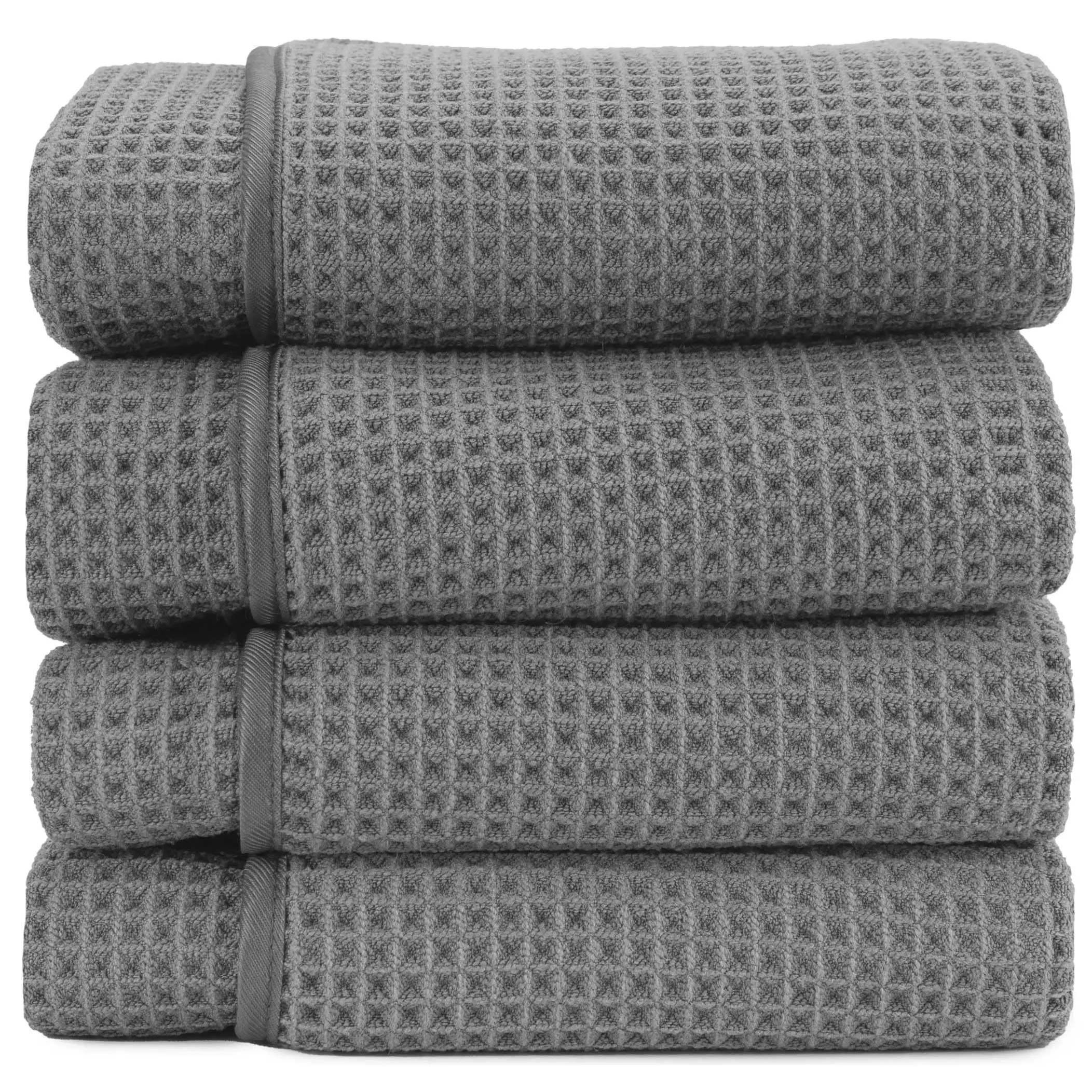 AURA by S&T INC. Microfiber Waffle Bath Towels, 4 Pack, Quick-Dry, Ultra Absorbent, Lightweight Towels for Bathroom, Gym, Travel and Beach, 30 inches x 60 inches, 420GSM, Grey