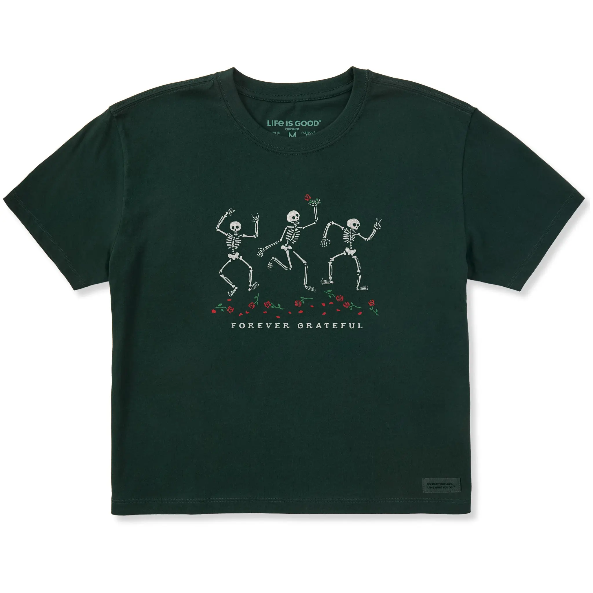 Women's Forever Grateful Dancing Skeletons Short Sleeve Crusher Boxy Tee