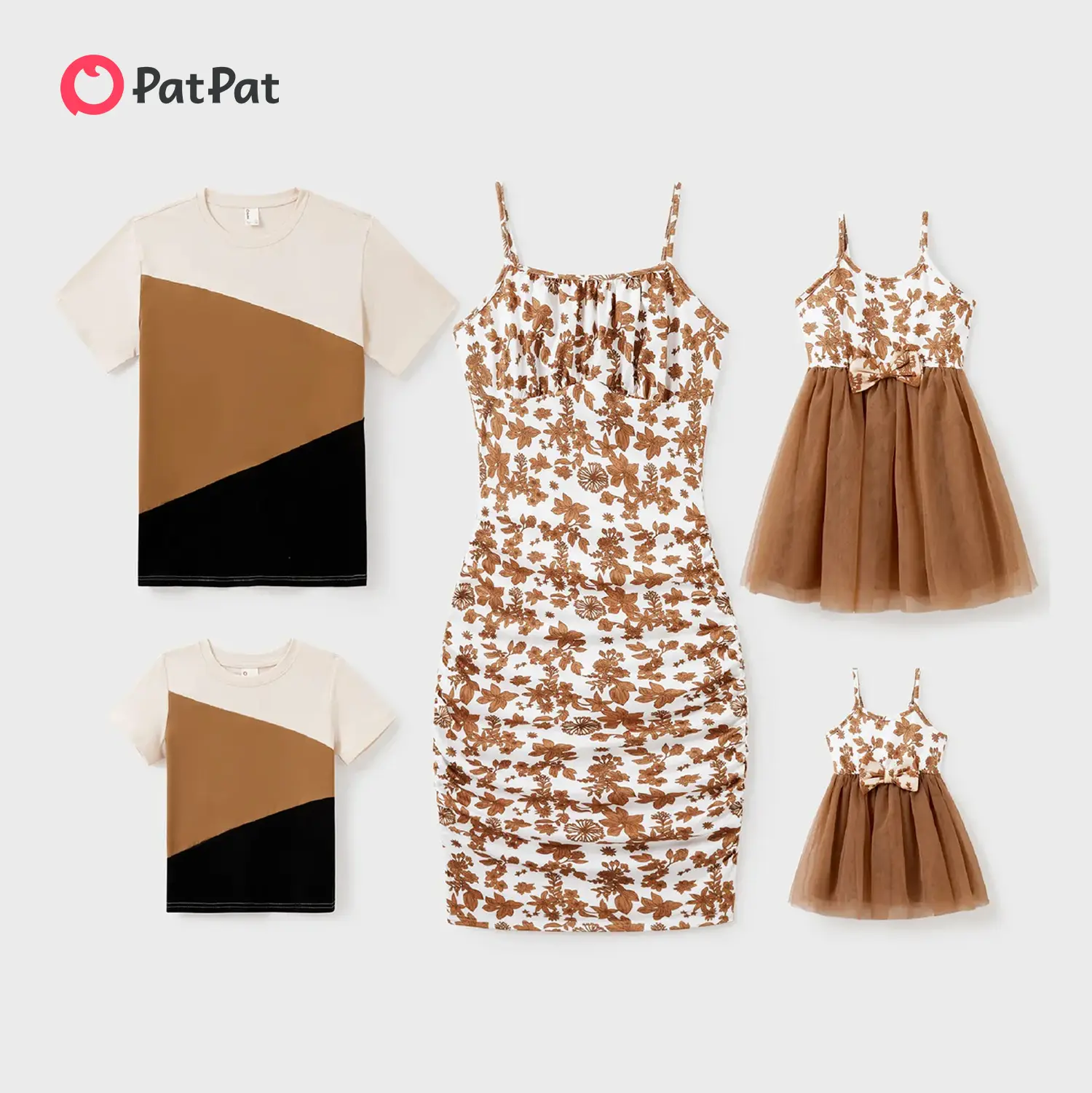 PatPat Mommy and Me Strap Dress Mom and Daughter Spliced Mesh Strap Dress Family Matching Set Independence Day sale