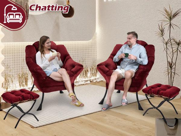 Accent Lazy Chair with Footrest ,Leisure Sofa Armchair with Footrest,Mini Couch Oversized Reading Chair for Bedroom,Living Room,Courtyard,Office,Vanity Chair,Patio Furniture,Apartment Recliner Ergonomic