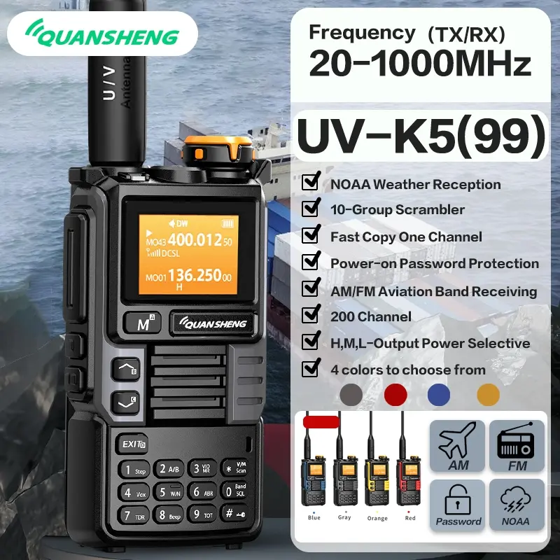 Quansheng UVK5(99) AM/FM/DTMF Handheld Walkie Talkie 200CH 20-1000MHZ Walkie-Talkie NOAA Weather Forecast with Flash Copy Frequency Tpye-C LCD Display for Hiking Camping Travel Two-Way Radio Radio Walkie Talkies Two Way Radios