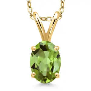 0.90 Ct Oval Green Peridot 18K Yellow Gold Plated Silver Pendant with Chain