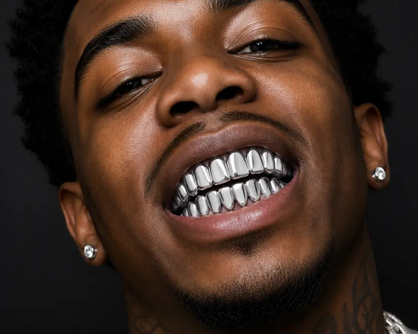 Custom Fit 18K White Gold Plated Upper & Lower Grillz Set with Molds