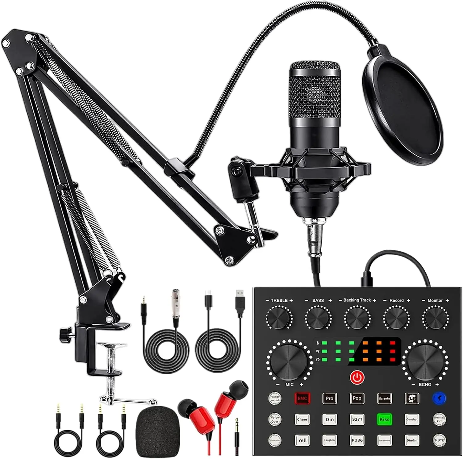 Professional Metal Condenser Microphone Bundle with Audio Mixer & Voice Effects for Podcasting, Live Broadcasting, Streaming – Compatible with PC, Mac, Mobile | Sohochic