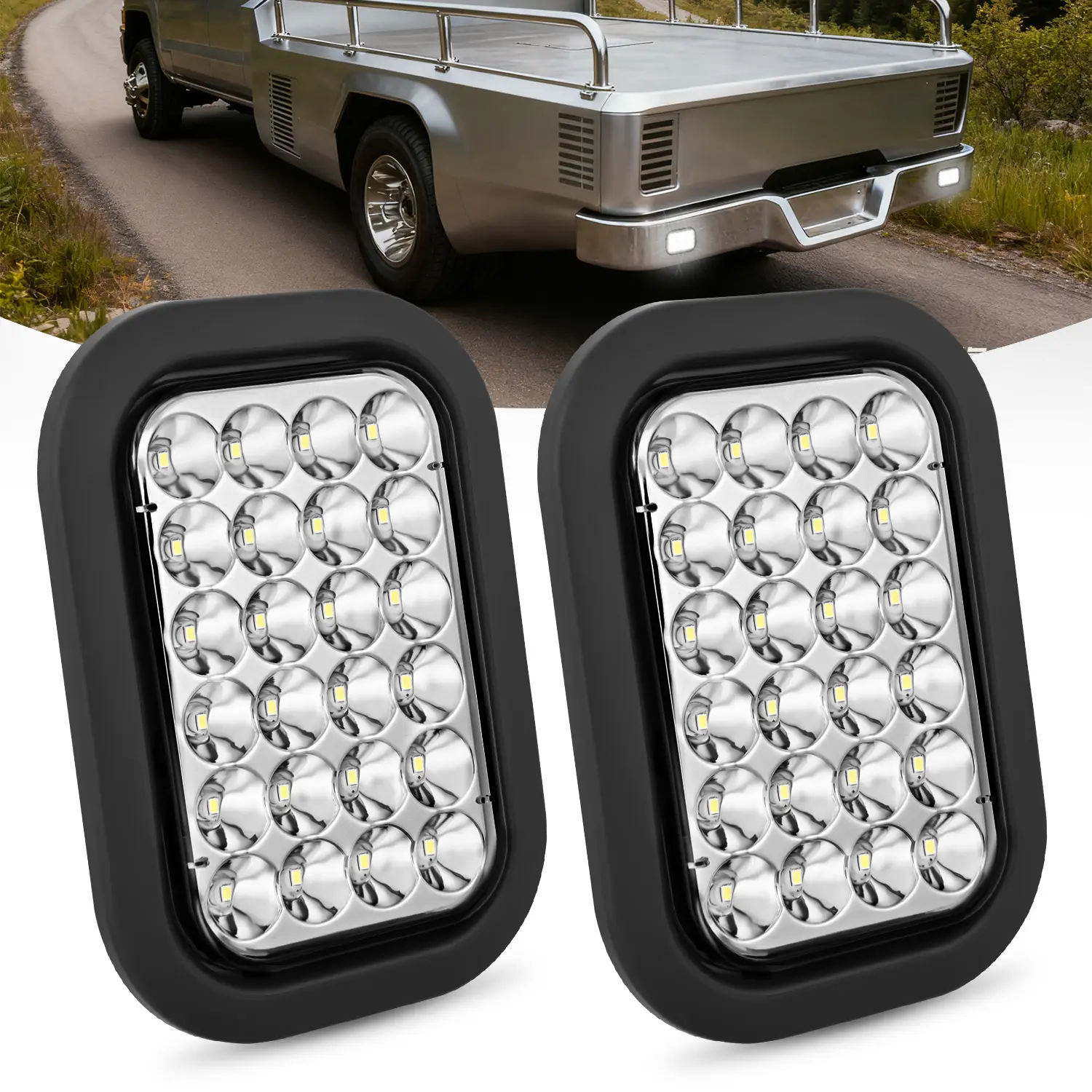 Nilight 5x3 in Rectangular Tail Light Assembly (2 PCS) - 24 LED Flush Mount Backup Lights, IP67 Waterproof Taillight, 12V with Grommets & Plugs, 2 Brightness Levels for Truck, Horse Trailer, Travel Trailer, Boats, Tractors, Dump Truck