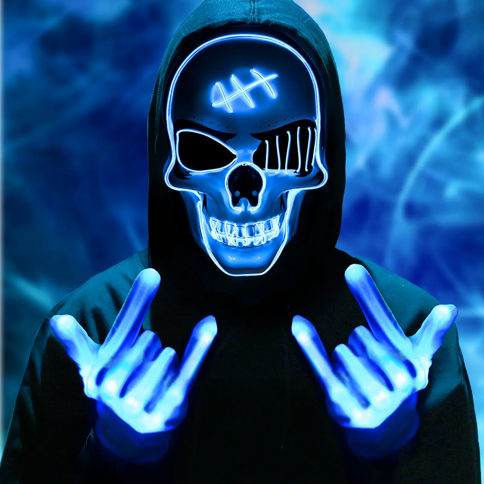 Halloween LED Mask Scary LED Skeleton Mask Purge Hacker Mask Glow in The Dark Mask for Halloween Costume Party