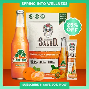 Salud x Jarritos 2-in-1 [Hydration & Immunity - Mandarin] Electrolytes Powder, Agua Fresca Drink Mix, Elderberry, Dairy & Soy Free, Non-GMO, Gluten Free, Vegan, 1g Sugar (15 Servings), Spring Glow Up