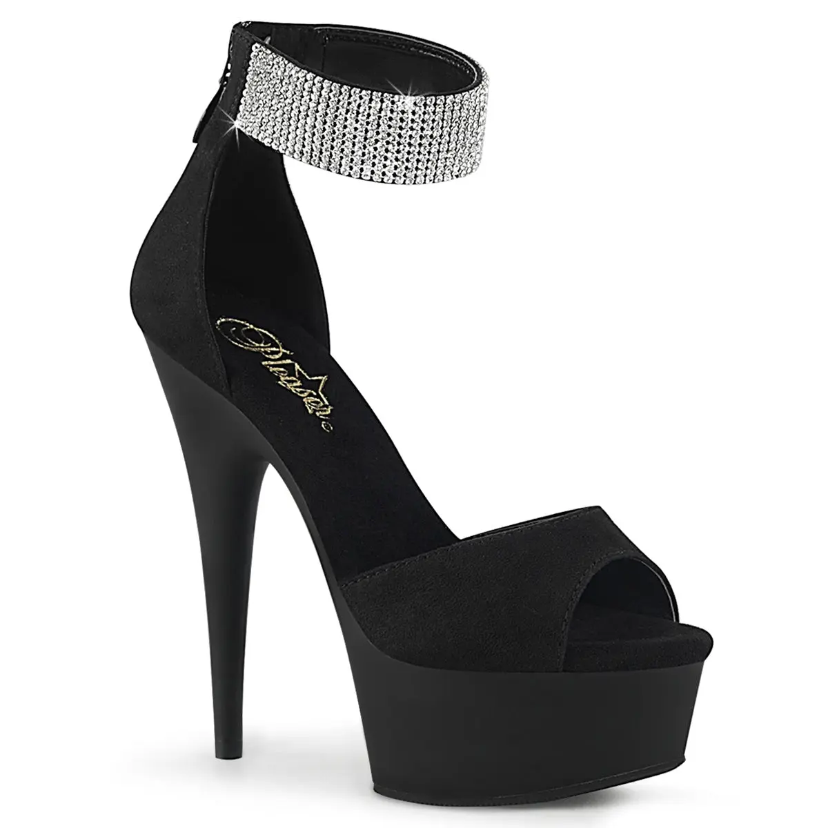 Pleaser Women's Delight-625 Suede High Heels, Elegant 6-Inch Platform Party Shoes with a Rhinestone Embellished Ankle Cuff, Platform Shoes