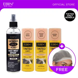 EBIN Tinted Lace Spray (Light Beige, Medium Warm Beige, Natural Beige) + Wonder Lace Bond Melt Spray Bundle with FREE Wig Cap | Natural Tone Match, Seamless Lace Melt