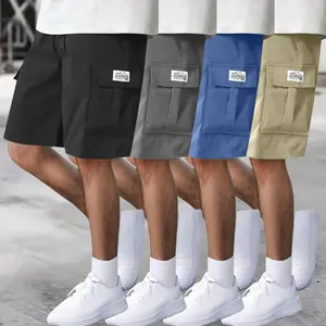 Trendy men’s solid-color loose cargo shorts with a drawstring waist for casual sports and outdoor activities