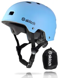 Skitch Cool Blue Skateboard Helmet - Adjustable & Triple Certified Protection for Kids & Teens with Memory Foam Padding