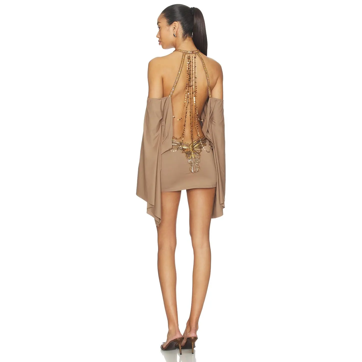 Jaded London Backless Embellished Mini Dress in Brown