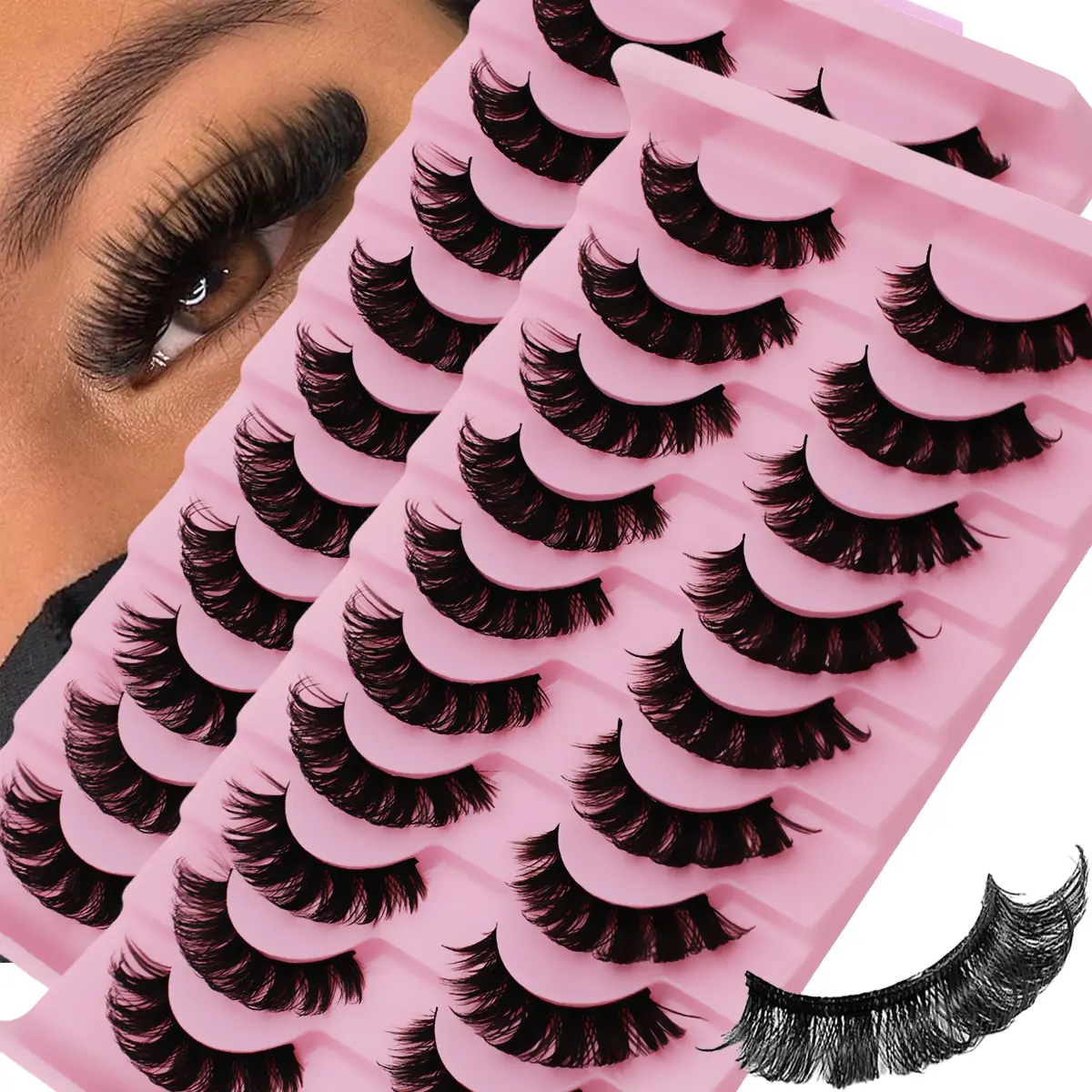 DD Curl Russian Strip Lashes, 20 Pairs/2 Pack, Fluffy Volume Focused Lashes Synthetic Cosmetic False Eyelashes, Dramatic Messy Faux Mink Makeup Fake Lashes, Dramatic Appeal