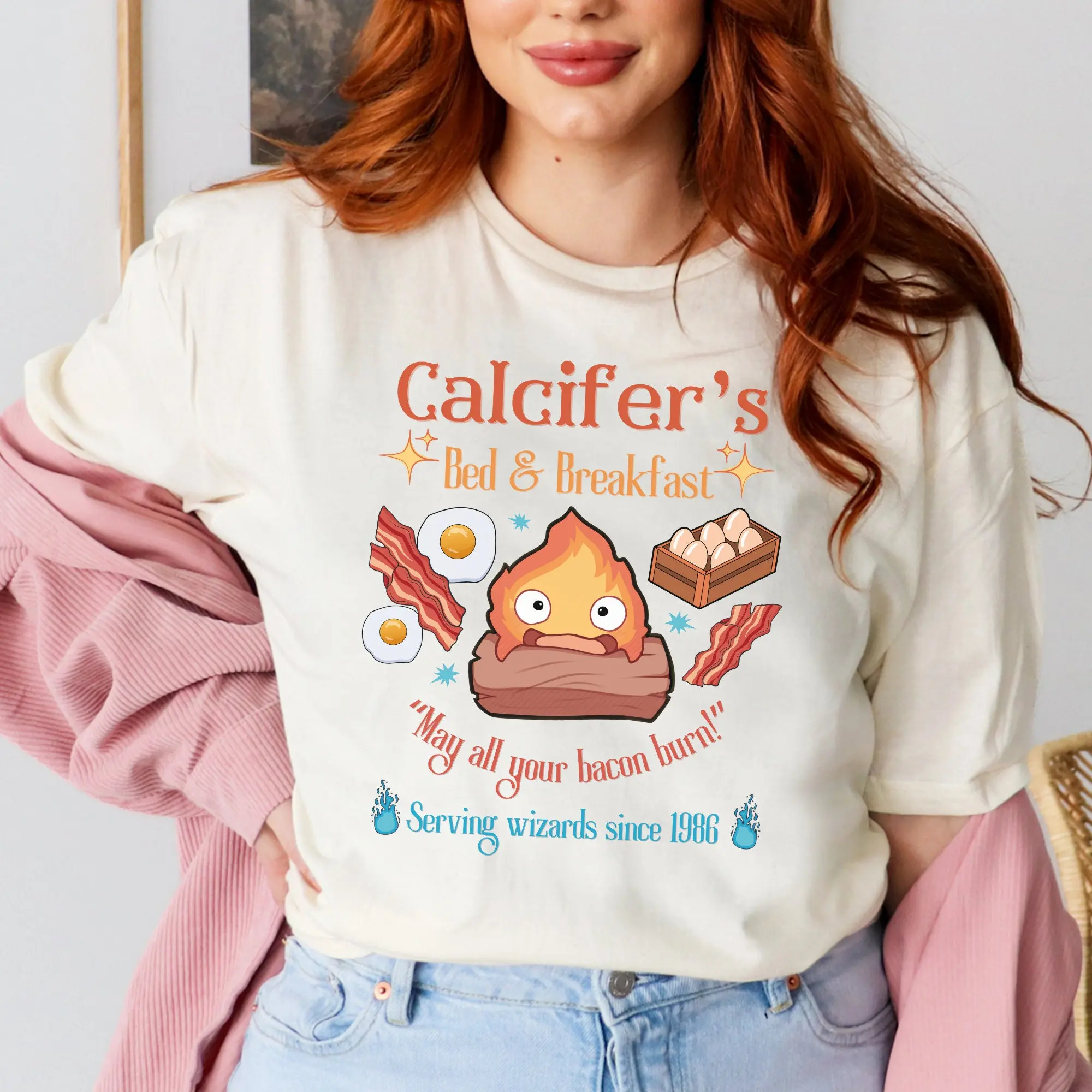 Howl’s Moving Castle Inspired Calcifer's Bed & Breakfast Unisex Softstyle T- Shirt , Anime Shirt, Howl and Sophie Shirt