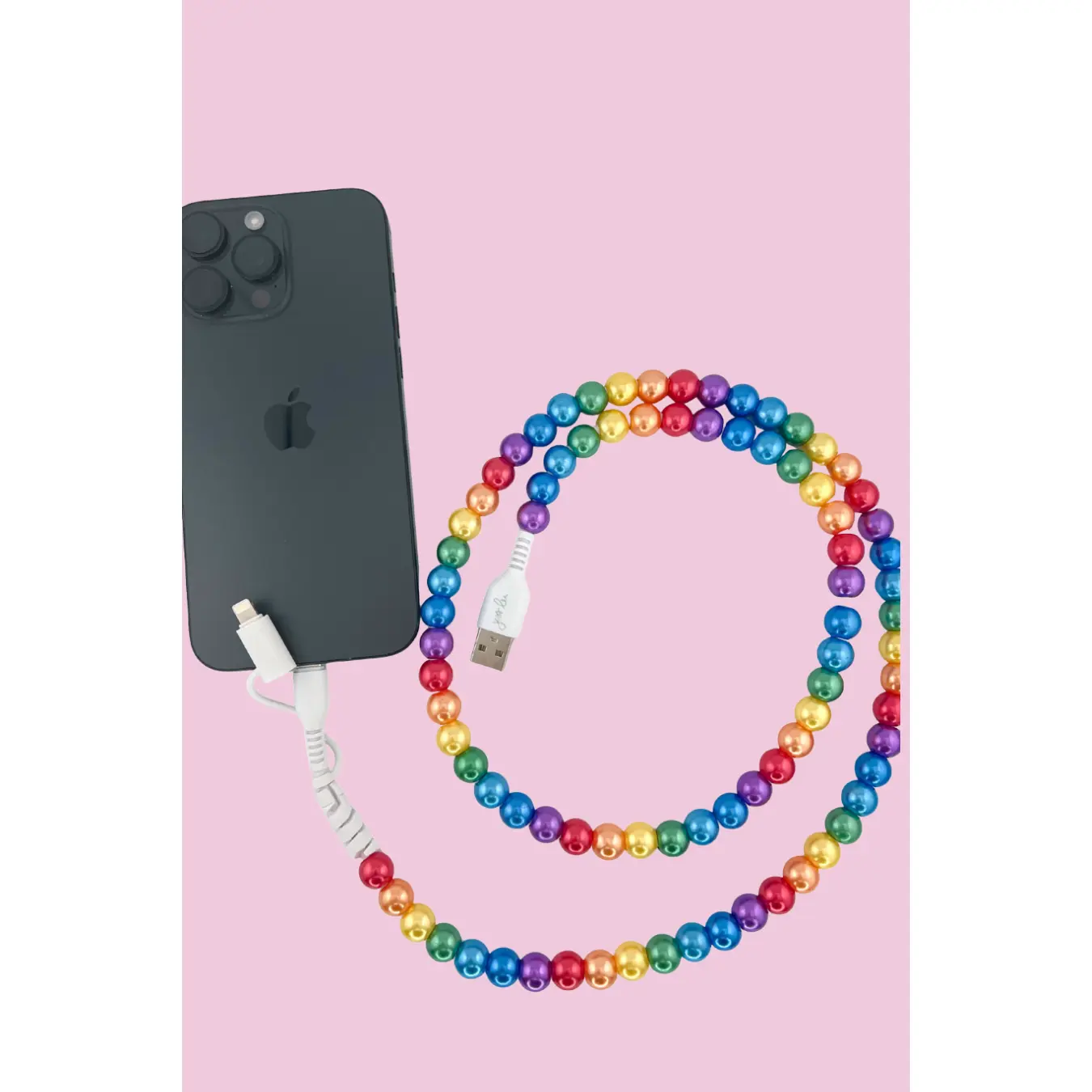 Unisex Boho Beaded 2 In 1 Charger Bracelet - 40.5" Multicolored Wearable USB Cable, Fashion Tech Costume Jewelry Accessory for Mobile Devices