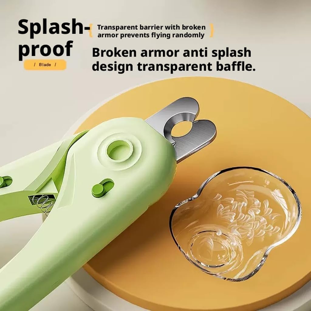 Pet Nail Clippers with Suction Cup, Green Plastic Dog & Cat Grooming Tool with Safety Guard to Prevent Overcutting, Extra-Sharp Blades for Thick Nails