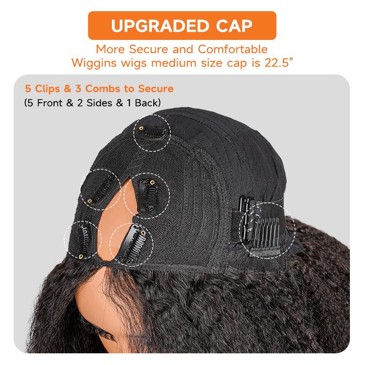 [Clearance Sale] WIGGINS Hair Kinky Straight V Part Wig Human Hair 200% Density No Leave Out Thin Part Beginners Glueless Wig Easy Install Upgrade V Part Wig TikTokShopBlackFriday