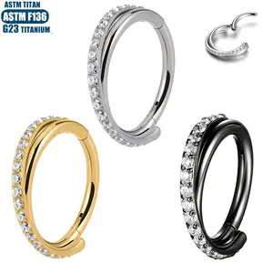 18G/16G Titanium Twisted Clicker Hoop, Hinged Segment Nose Ring, Septum Clicker Ring, Cartilage Hoop, Helix Earring Hoop
