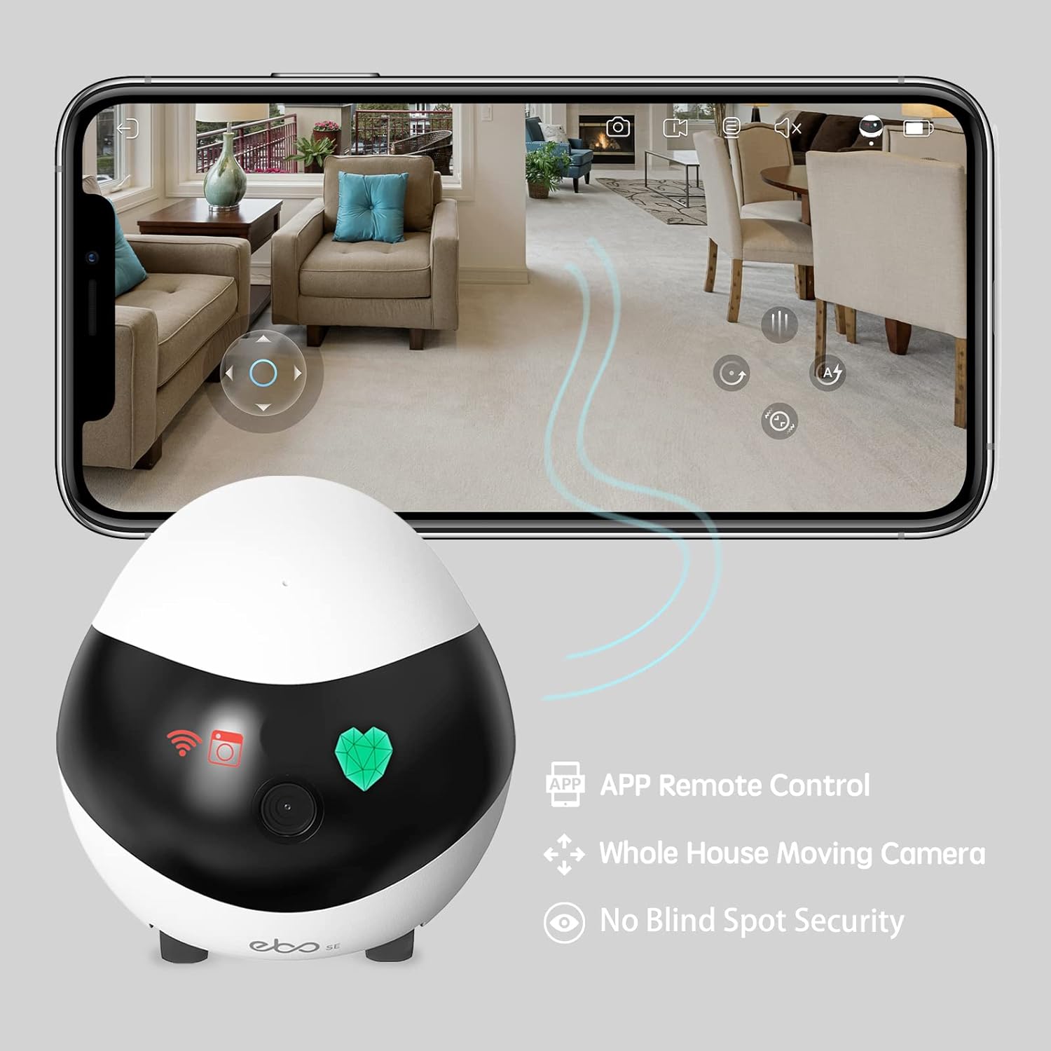 Enabot EBO SE 1080P Indoor Security Camera with 360° Movable Coverage Night Vision 2-Way Talk Automatic Recharge Compact Design for Pet Elderly Baby Monitoring Christmas Gift