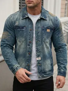 New Arrival Men's Denim Jacket, Slim & Comfortable, Retro Workwear Style with Embroidery and Tie-dye Design, a Stylish Streetwear Choice for Teen Boys and Young Men hot1