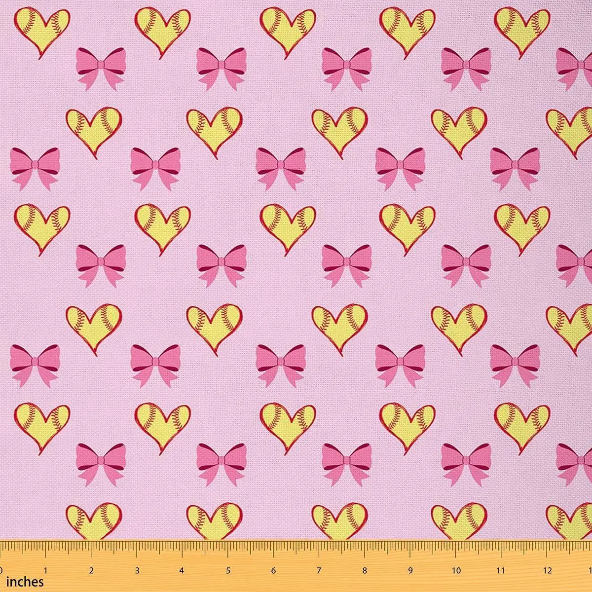 Feelyou Soft Texture Cartoon Fun Heart Bows Softball Polyester Fabric by the Yard - Non-Stretch, Waterproof, for Home Sewing, Craft Projects, Yard Lengths Sewing Supplies