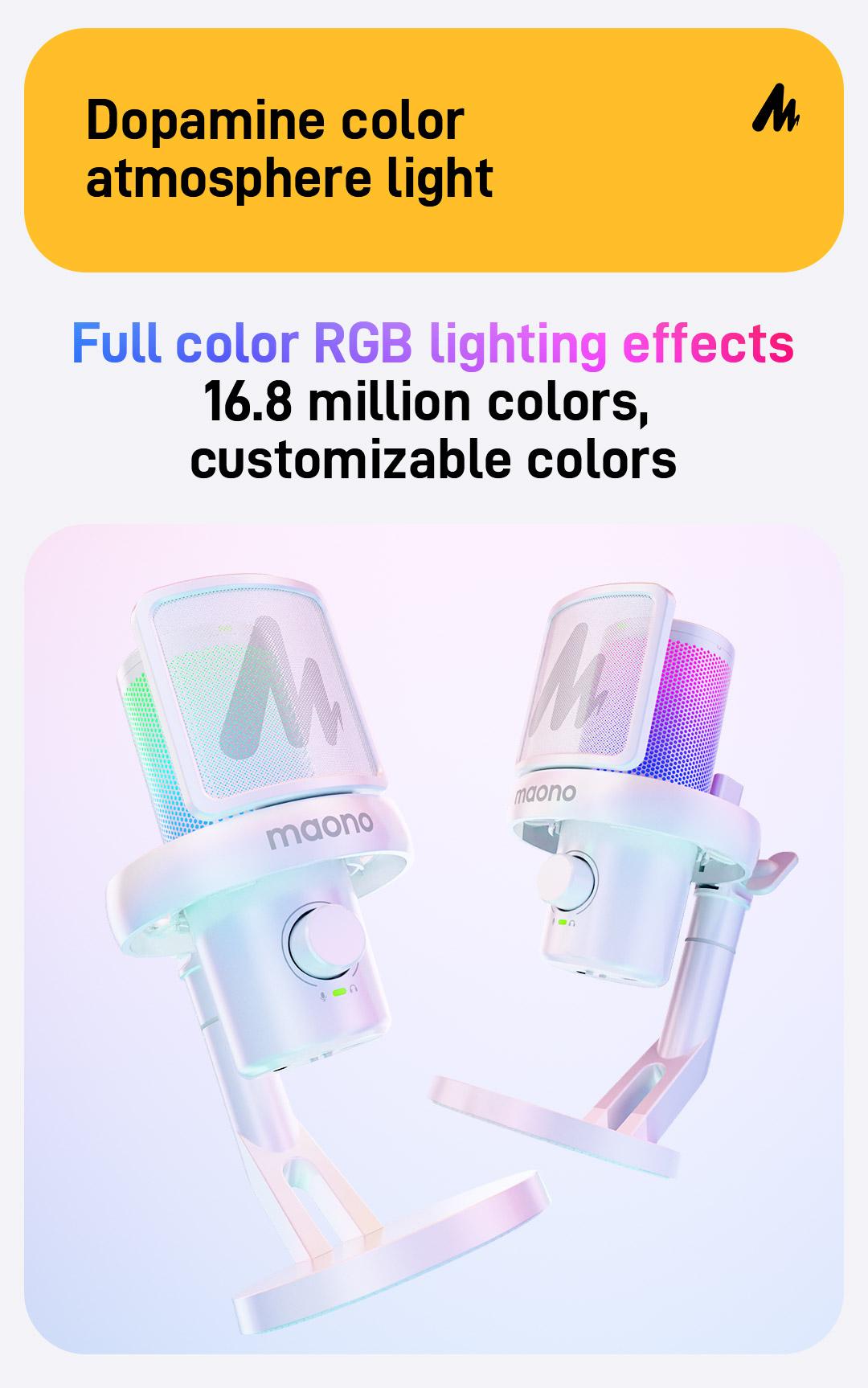 Maono DM40 Voice Changer Budget RGB Wireless/USB Desktop Microphone, audio equipment gear with Noise Reduction, zero latency, budget mics for Computer/PC/PS5 / Mac / Smartphone, ideal for Gaming,Recording,Singing,YouTube,TikTok.