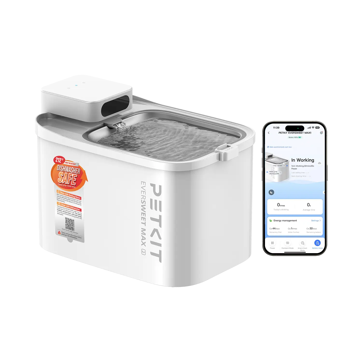 PETKIT EVERSWEET MAX 2 Dishwasher Safe Pet Water Fountain, Cordless Automatic Cats Drinking Fountain with Motion Sensor, 101 oz/3L Pet Fountain for Cats Dogs Inside, Smart App Control & Stainless Steel Tray