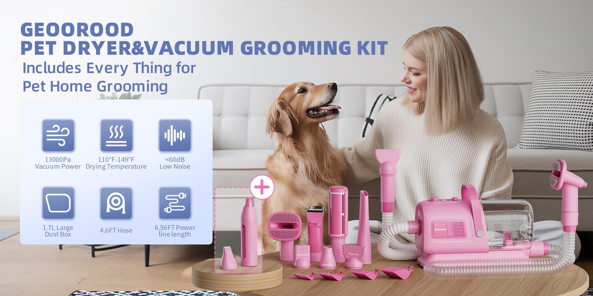 【Geoorood】 Geoorood Dog Grooming All-in-One Kit with Vacuum Brush 2.5L Large Pog, Stainless Steel Blades Lightweight Design 13KPa Suction Force Portable Cleaning Set #February Stock Up