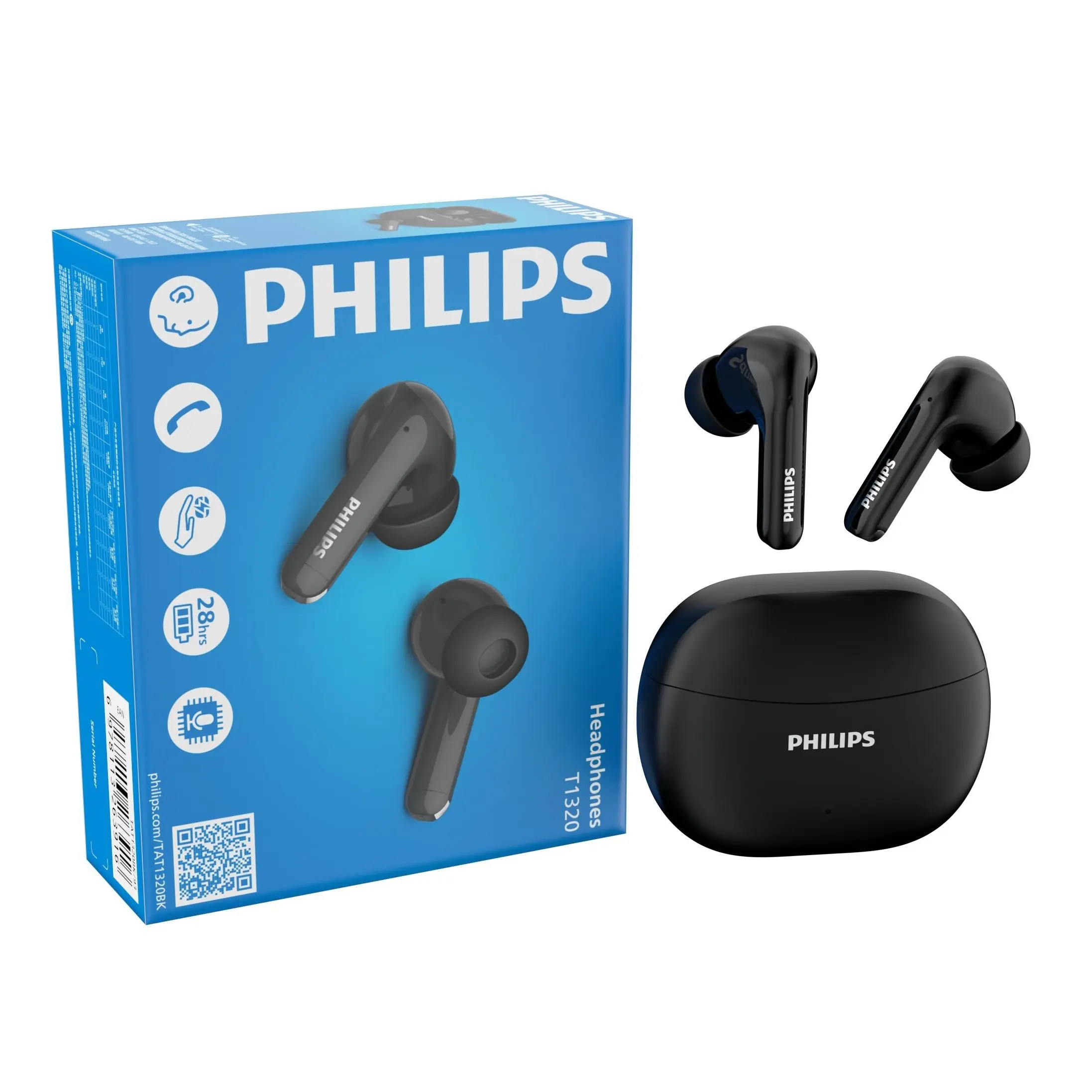 PHILIPS TAT1320 Wireless In-Ear Earbuds, Bluetooth 6.0, AI Mic for Crystal-Clear Calls, Ergonomic Design, 28 Hours Long Battery Life & Fast Charging.IPX6 Waterproof Rating, Suitable for Gaming, Computer Work, Office Use, Sports, Study and Daily Calls