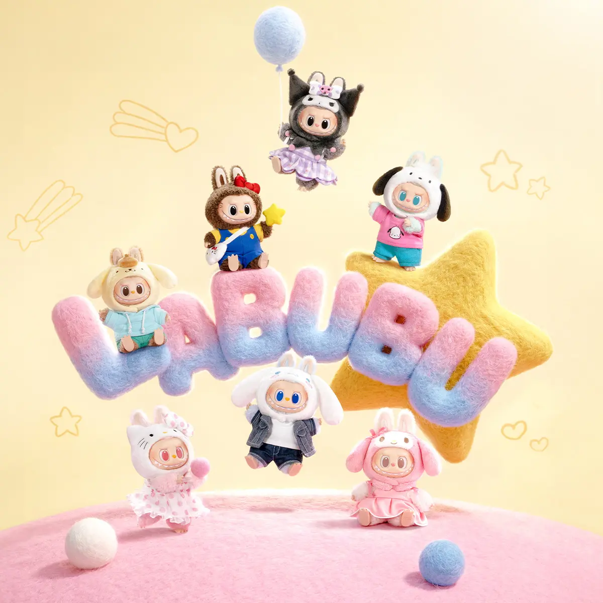 (DAREN1034) POP MART THE MONSTERS x Hello Kitty and Friends Series-Vinyl Plush Pendant Blind Box
