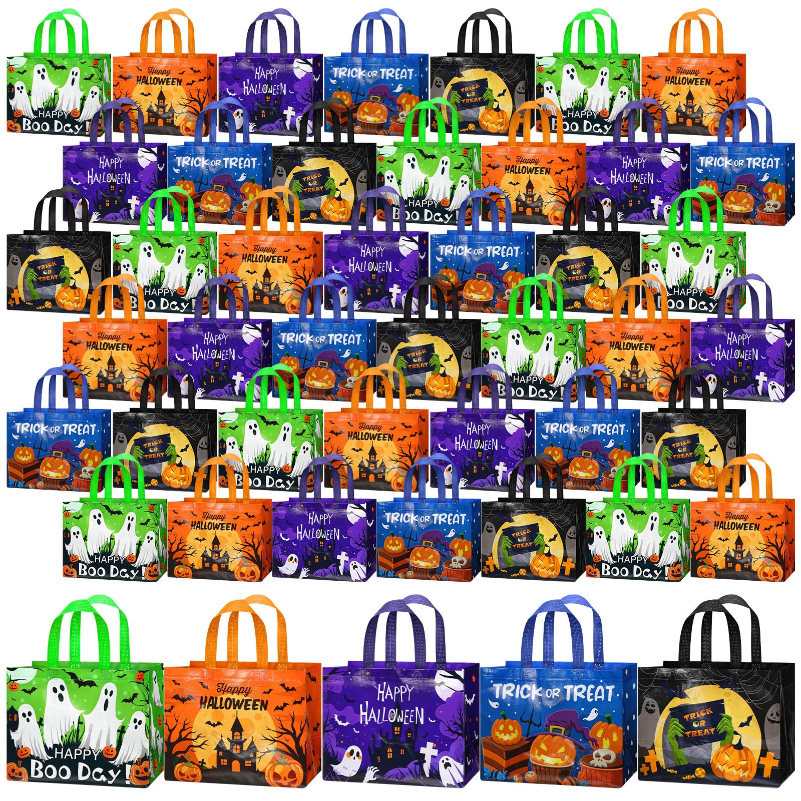 30 Pcs Halloween Candy Bags Non Woven Gift Bags with Handle Trick or Treat Bags with Ghost Vampire Zombie Bat Black Cat Patterns,Snack Goodie Bags for Students Adults,Halloween Birthday Party Favor Supplies