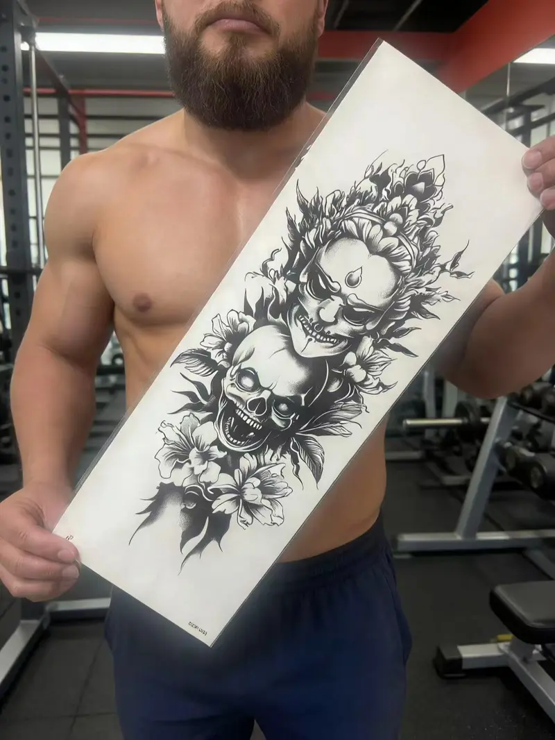 Large-sized full arm temporary tattoo stickers, suitable for both men and women, realistic arm, chest, and shoulder tattoo designs, waterproof.