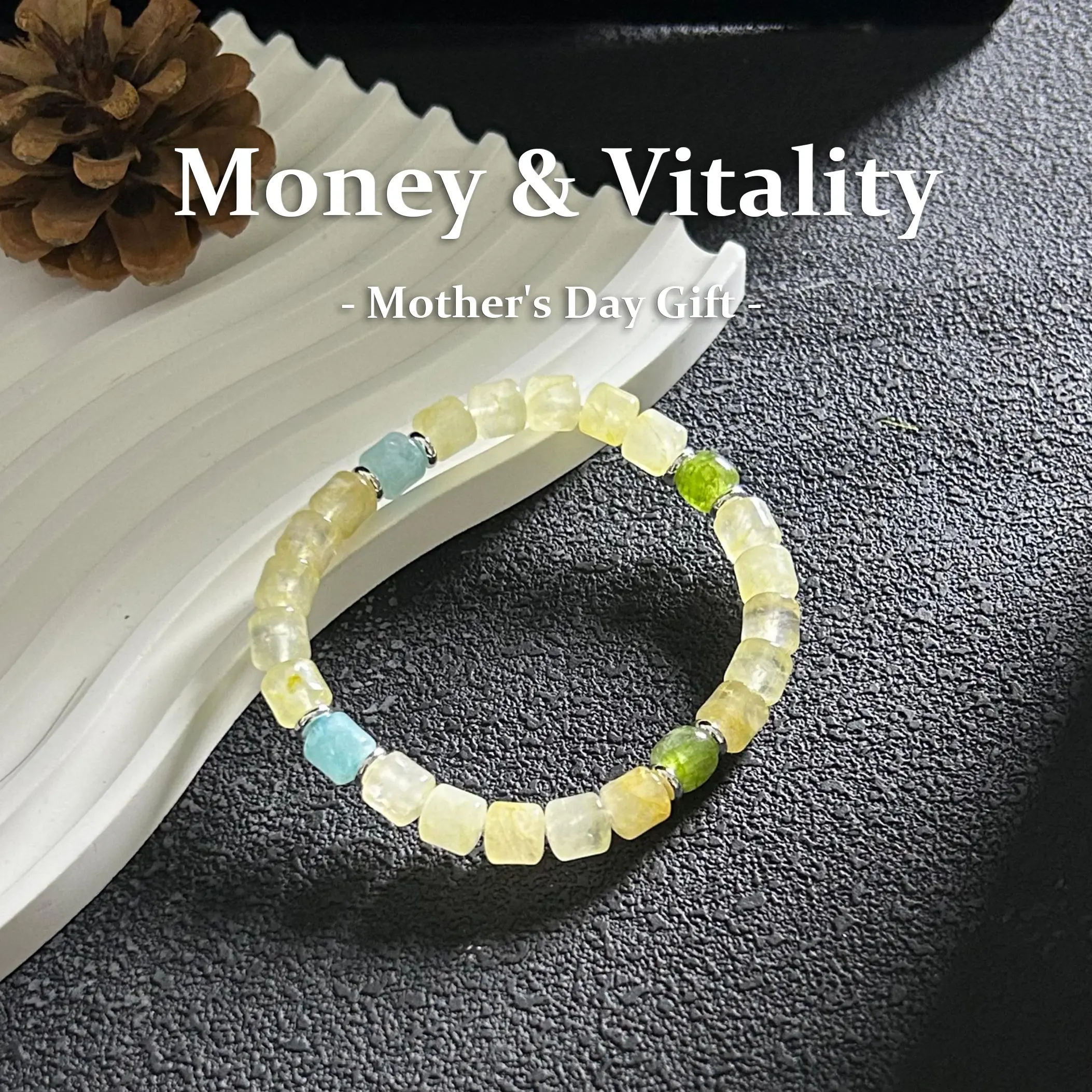 [Free 14K Gold Pendant] Natural Citrine Wealth Attraction Bracelet, with Blue & Green Crystal Color-Blend Energy Bracelet, Attracts Wealth · Soothing Mood Healing Bracelet, Versatile Unisex Accessory, November Birthstone