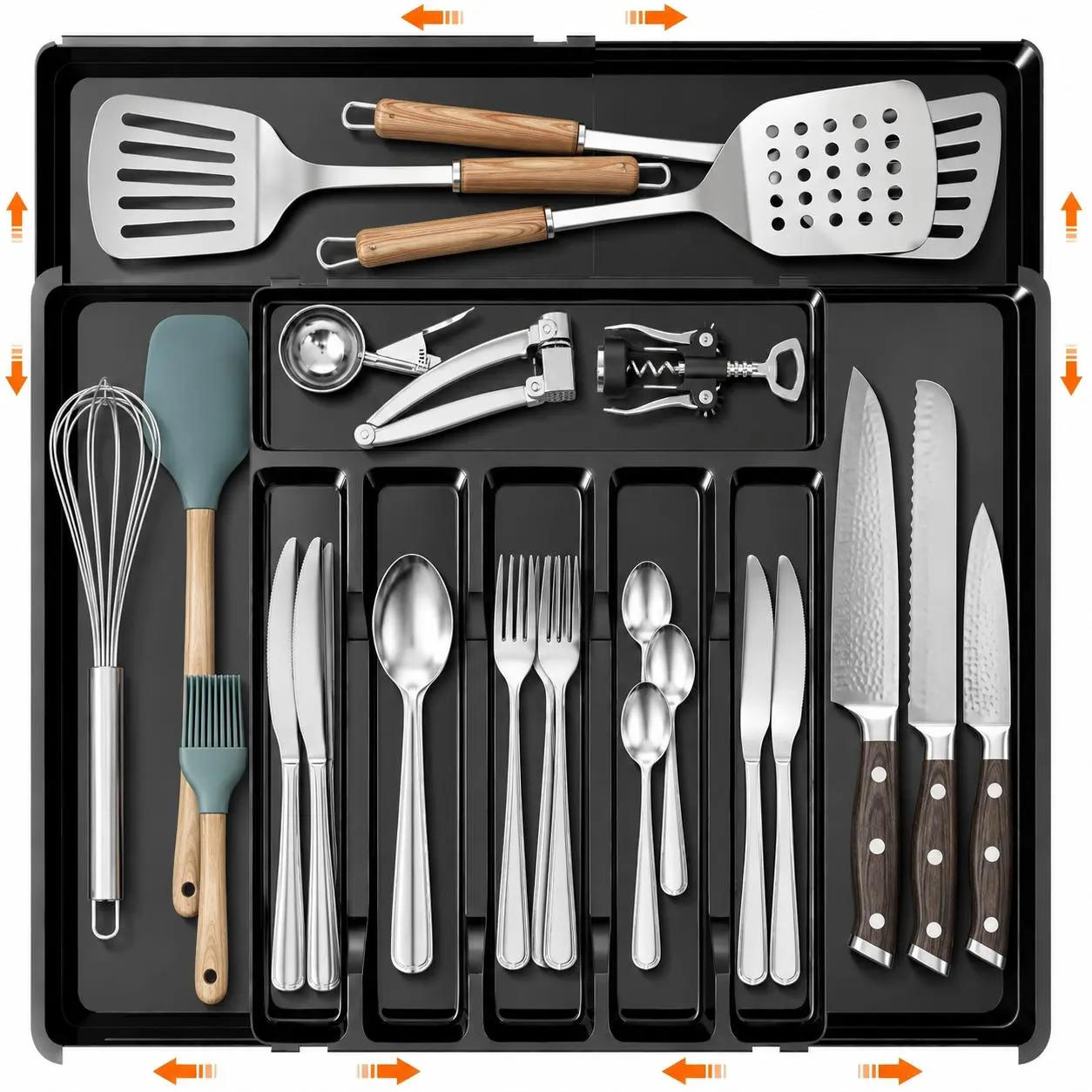 Snofrid Large Expandable Plastic Silverware Drawer Organizer with Buckle, BPA-Free 9-Slot Deep Slotted Cutlery Tray with Dividers, Adjustable Flatware Storage Holder for Spoons, Forks, Knives, Silicone,dorm room inspo,college dorm essentials,dorm haul