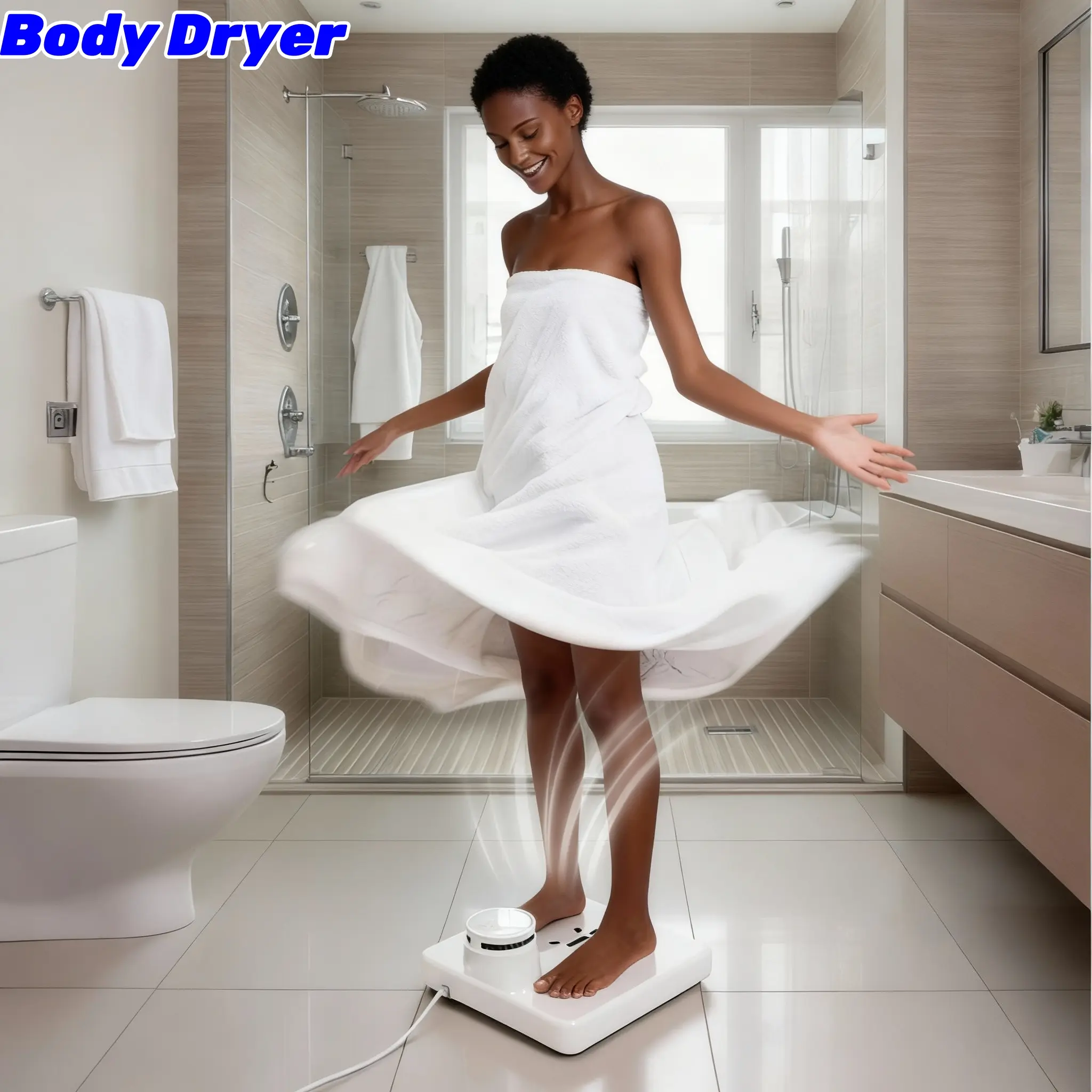 960W ABS Plastic Body Dryer - Plugged-In Multi-Function Personal Care Pedestal Fan for Indoor Home Improvement Use, with Hair/Shower Drying, Selectable Hot/Cold Air Modes, 3-Min Body Dry, Low Noise, Mobile Temperature Regulation