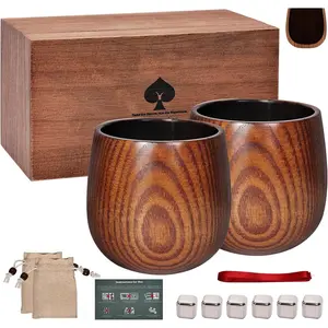 Charred Wooden Whiskey Glass Set of 2 – Durable Bourbon Glass for Men, Insulated Old Fashioned Glass – Whiskey Gifts for Husband, Dad, Brother – Birthday, Christmas, Father's Day