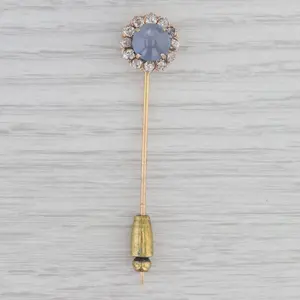 Antique Star Sapphire Cabochon 0.74ctw Diamond Halo Stickpin 10-12k Gold Pin