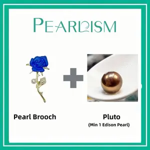 【Adee】Blue Rose Brooch + Pluto Edison pearl (Min 1pc Edison pearl as gift) [Open in live]｜Freshwater Mix Color Round pearl 13.5-16mm