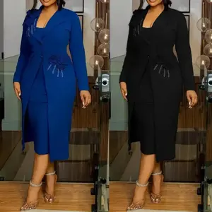 Women Dress Sets Two Pieces Set Matching Set Casual Elegant Flower V Neck Suit Coat Mid Calf Slip Dress Party Night 2025 Work Formal Womenswear