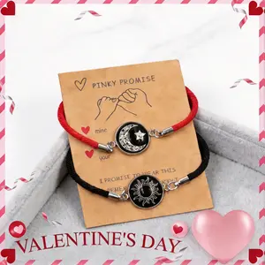 2Pcs Sun Moon Star Glowing Bracelets Couples Matching Bracelets Pinky Promise Friendship Bracelets Set with gift card “Gift for Valentines Day”
