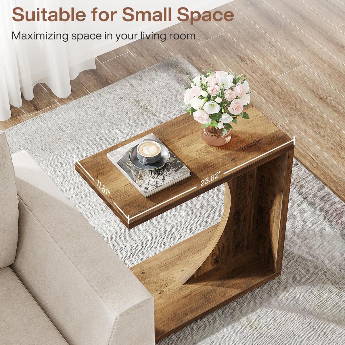LITTLE TREE C-Shaped End Table, C Table for Sofa, Small Over Couch Tray, Side Table for Living Room, Bedroom, Rustic Brown (Only 1 PC) LITTLE TREE C-Shaped End Table, C Table for Sofa, Small Over Couch Tray, Side Table for Living Room, Bedroom, Rustic Brown (Only 1 PC)