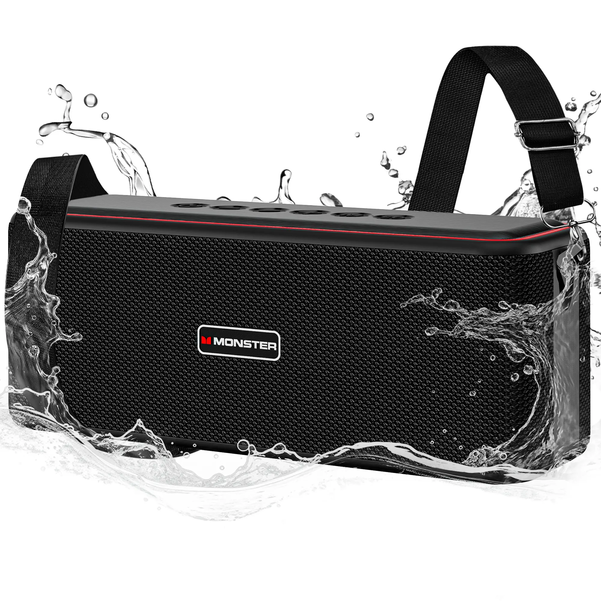 Monster Shock Pro Bluetooth Speaker with Strap, 80W Loud Speaker with Deep Bass, Portable Wireless Speakers with TWS, Long Playtime & Waterproof for Outdoors/Indoors, Supports AUX/TF Card/USB Audio