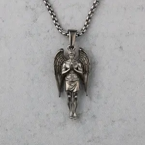 Silver Guardian Angel Pendant Chain Necklace