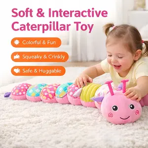 Soft & Interactive Caterpillar Baby Toy with Teething Antennae, Squeaky & Crinkly Plush, Sensory Tummy Time Toy for Babies & Toddlers