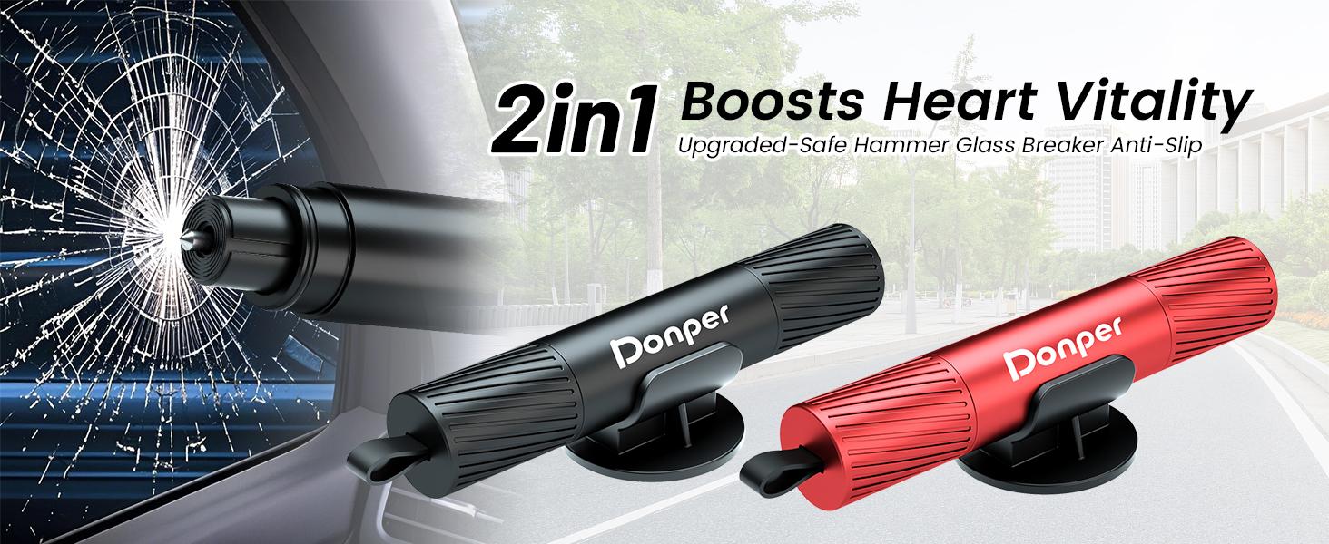 Donper  Car Safety Hammer, 2-in-1 Emergency Window Breaker&Seatbelt Cutter,Glass Breaker Under Water,Car Emergency Escape Tool,
