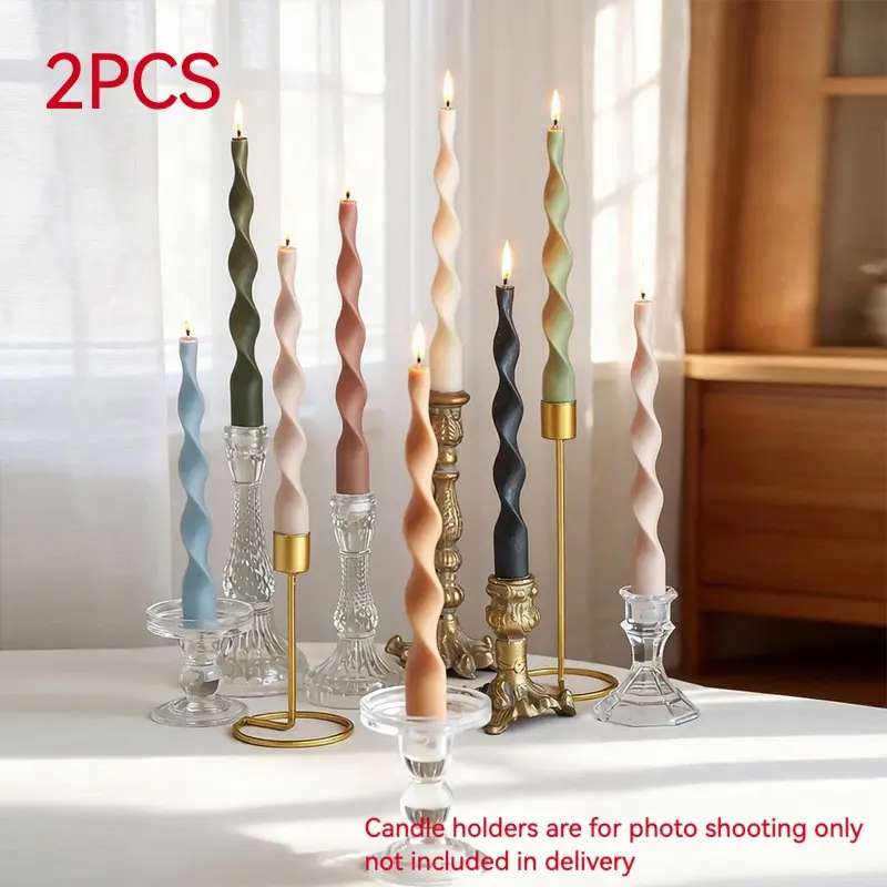French Spiral Candle Set of 2, Candle Pack, Unscented Candles, 24cm Smokeless Threaded Wax, Pure Plant Wax, Unisex Decorative No-Fire Wax, Ideal for Weddings and Festivals