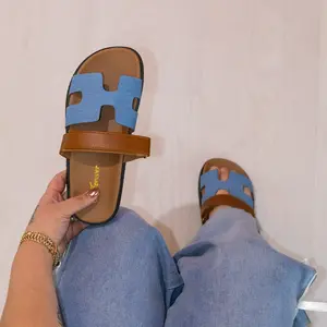 Lyon - Velcro Front Strap Slide Sandals Open Toe Platform Design Comfortable Summer Footwear Casual Stylish for Everyday Wear Low Wedge Walking Shoes