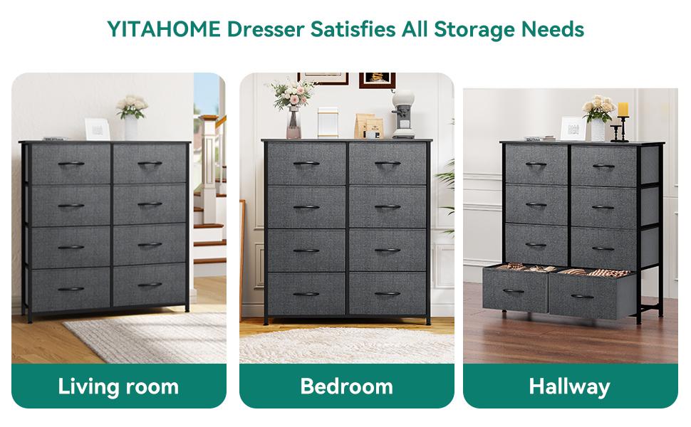 YITAHOME 8 Drawers Dresser, Dresser for Bedroom, Fabric Storage Tower, Organizer Unit for Bedroom, Living Room, Hallway, Closets & Nursery - Sturdy Steel Frame, Wooden Top & Easy Pull Fabric Bins
