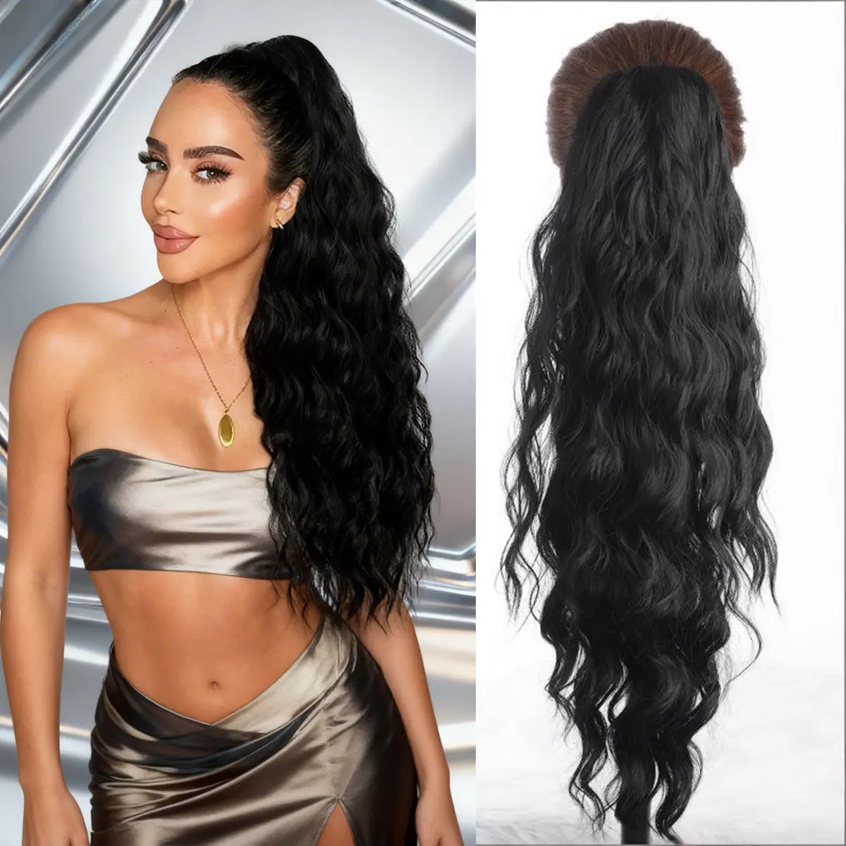 30 Inch Long Claw Ponytail Extension - Glueless Wigs, Natural Fluffy Loose Wavy Synthetic Hair Extensions, Glossy Hair Bundles for Daily & Party Use, Wavy Ponytail Wig Hairstyle, Hair Weave Wig, Loose Wave Bundles sohochic
